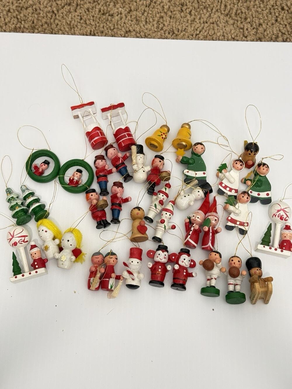 Lot Vintage Mini Wood Christmas Ornaments Some Rare 1980’s Soccer Monkey Noel